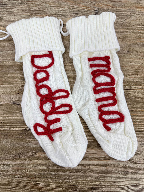 Handmade Wool Embroidery Name Christmas Knitted Stockings Preorder