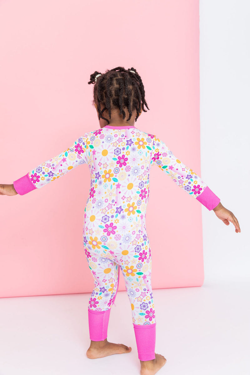 Bamboo One Piece Zip Pajama - Flower Power