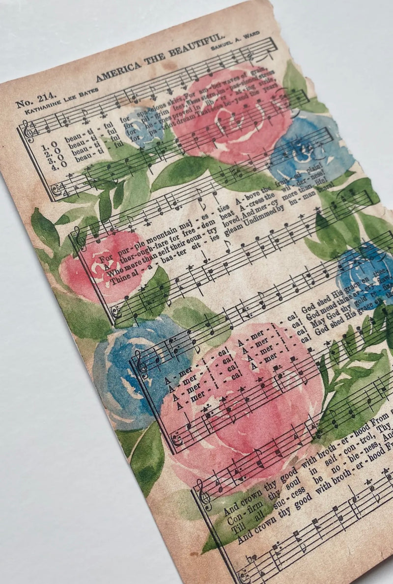Watercolor Floral Print "America The Beautiful" Hymnn