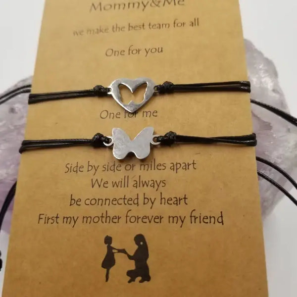 Mother's Day String Butterfly Heart Bracelet - Set of 2