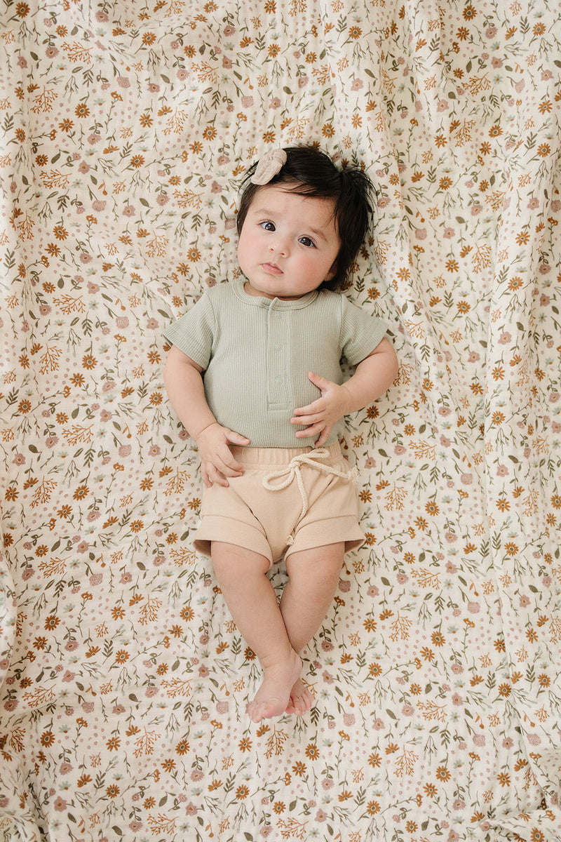 Sage Organic Cotton Ribbed Snap Bodysuit