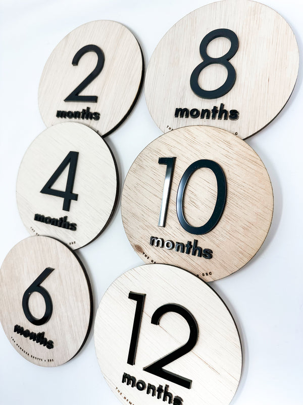 Baby Milestone Signs — Double Sided  (Wood with Black Acrylic)
