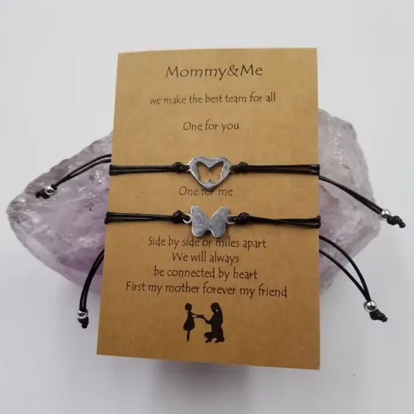 Mother's Day String Butterfly Heart Bracelet - Set of 2