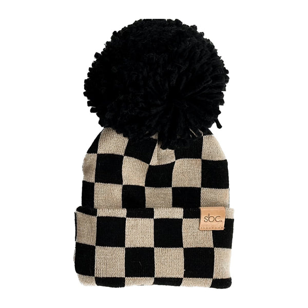 The Newborn Beanie — Black + Mocha Checkered