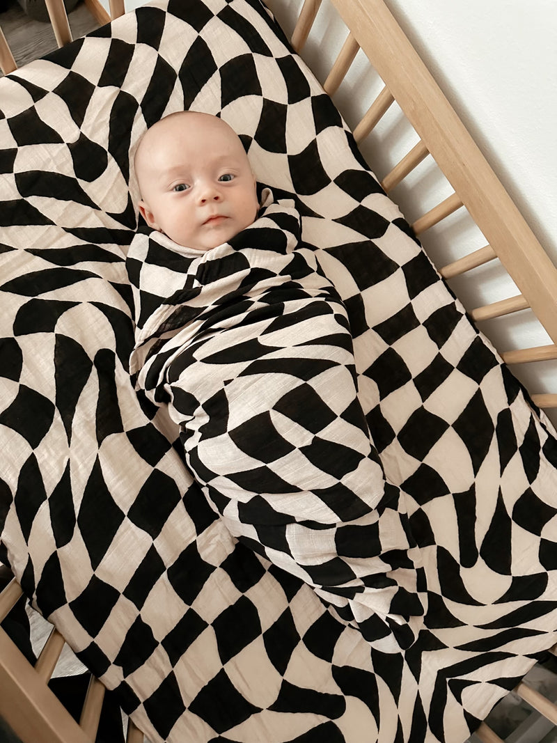 Wavy Checker Organic Muslin Swaddle