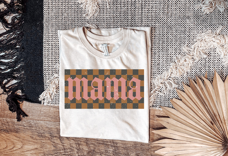 Retro Pink Checkered Mama Graphic T