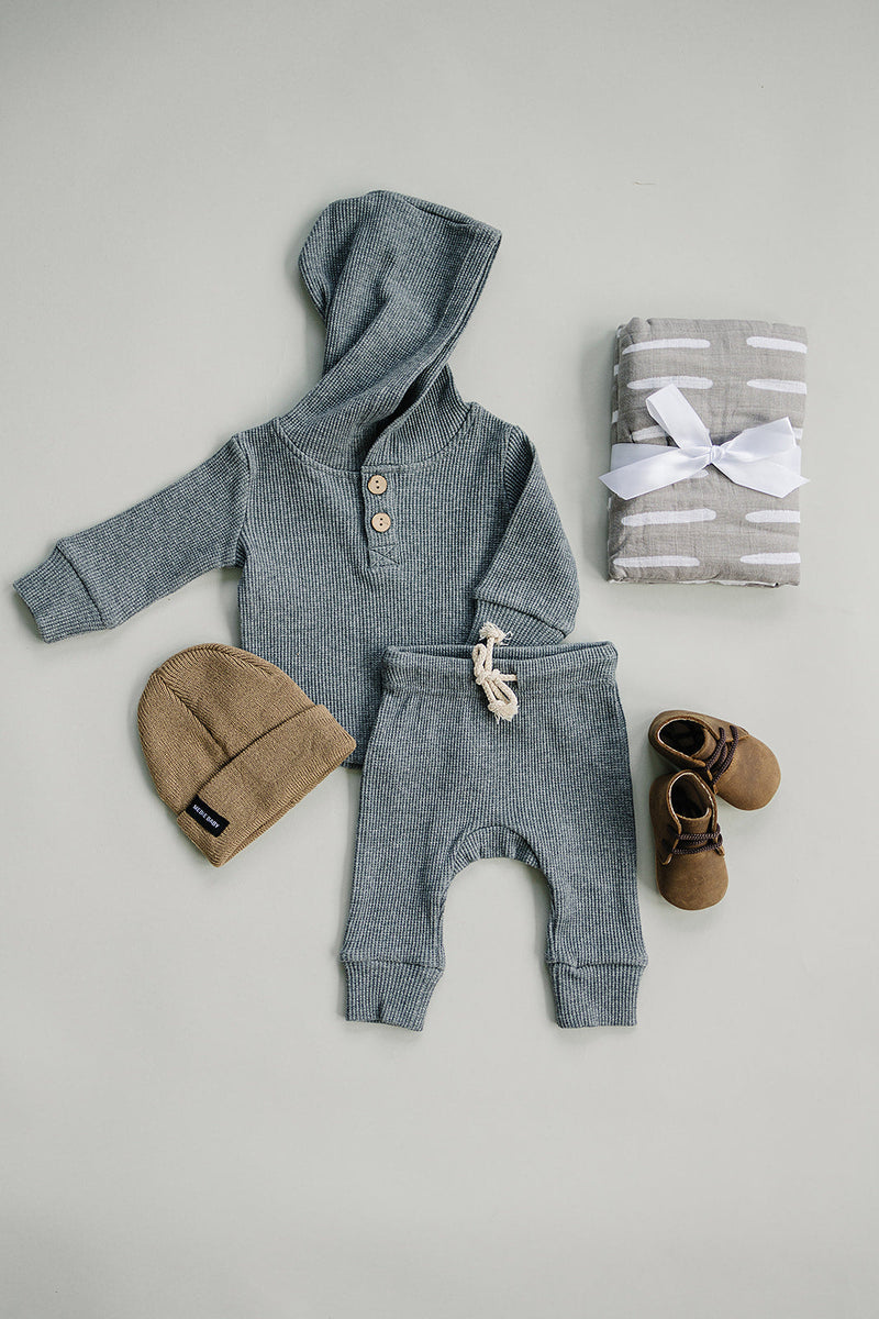 Charcoal Waffle Hooded Two-piece Set