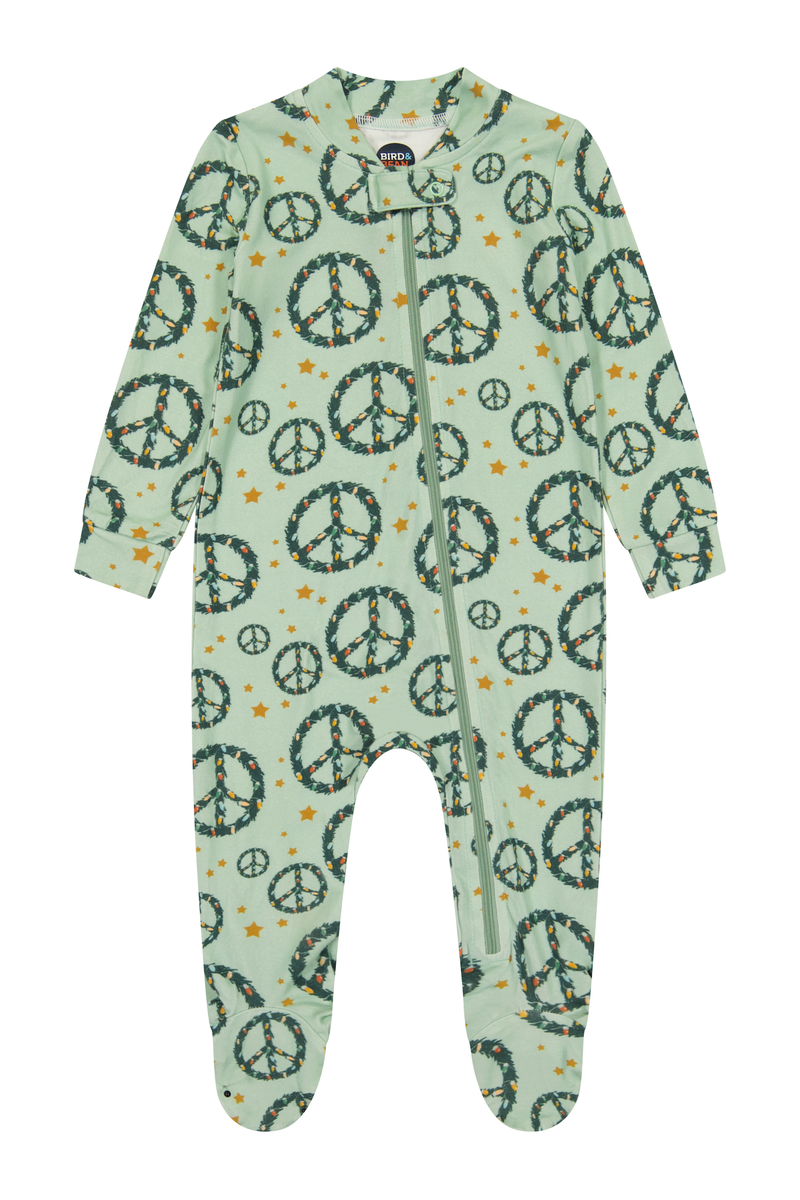 Footed Bamboo One Piece Zip Pajama - Peace + Joy