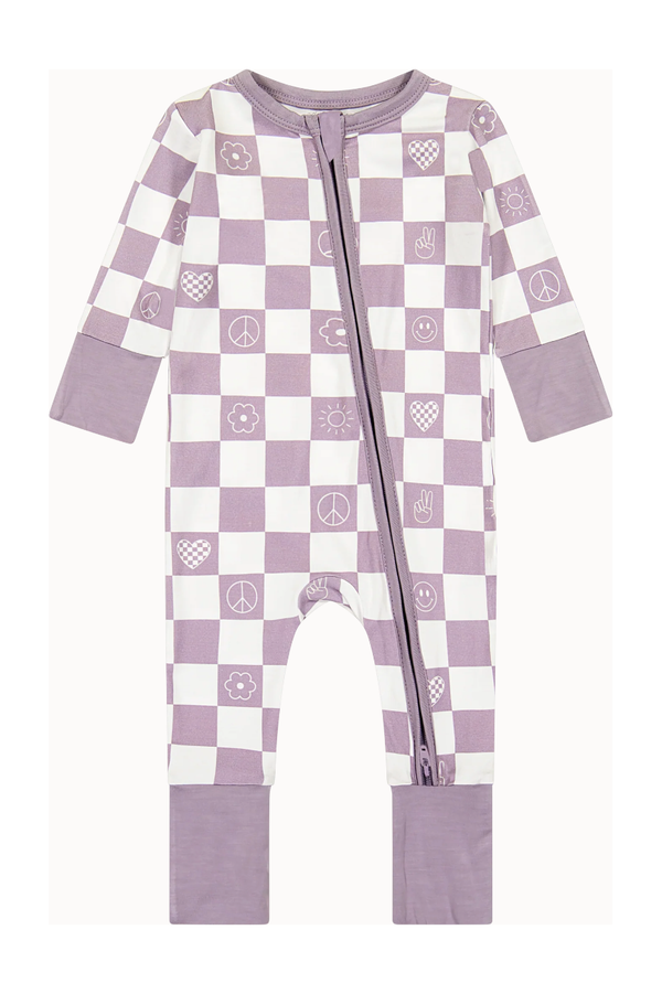 Footless Zip Romper - Check It Out - Lavender