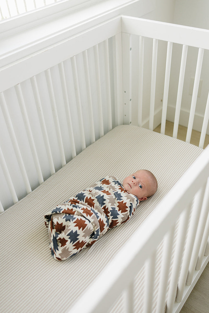 Taupe Stripe Muslin Crib Sheet