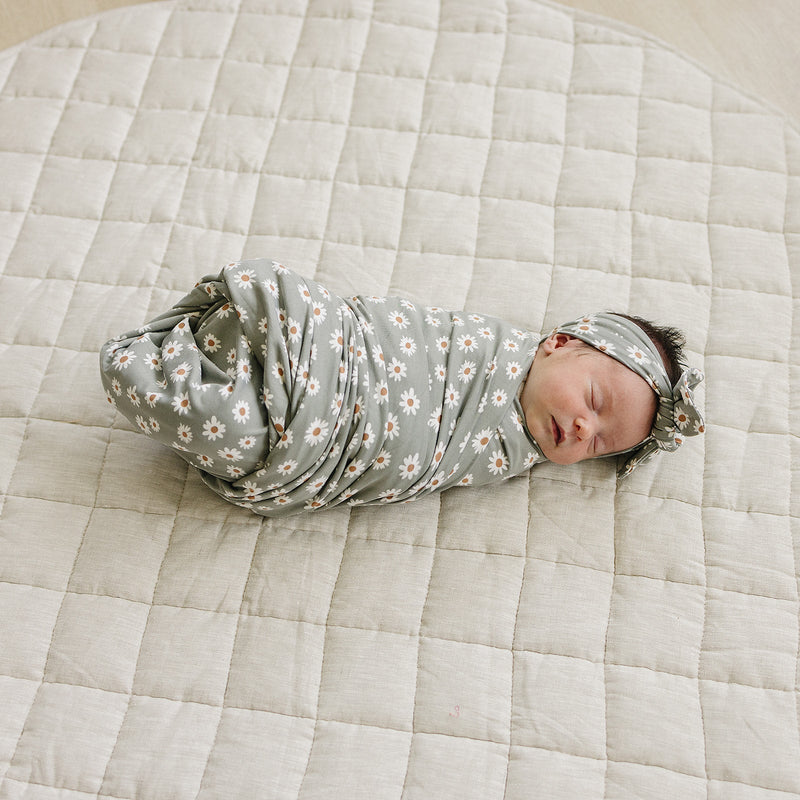 Light Green Daisy Bamboo Stretch Swaddle