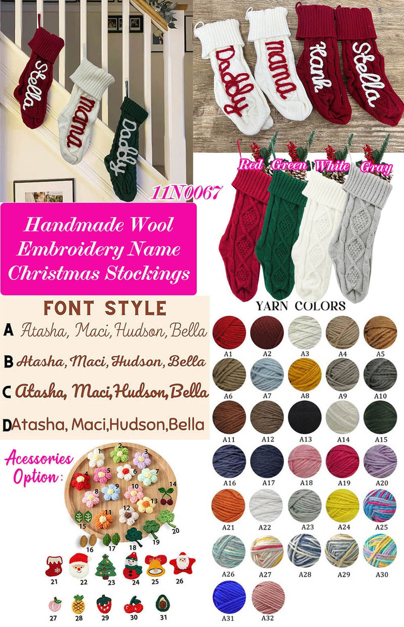 Handmade Wool Embroidery Name Christmas Knitted Stockings Preorder