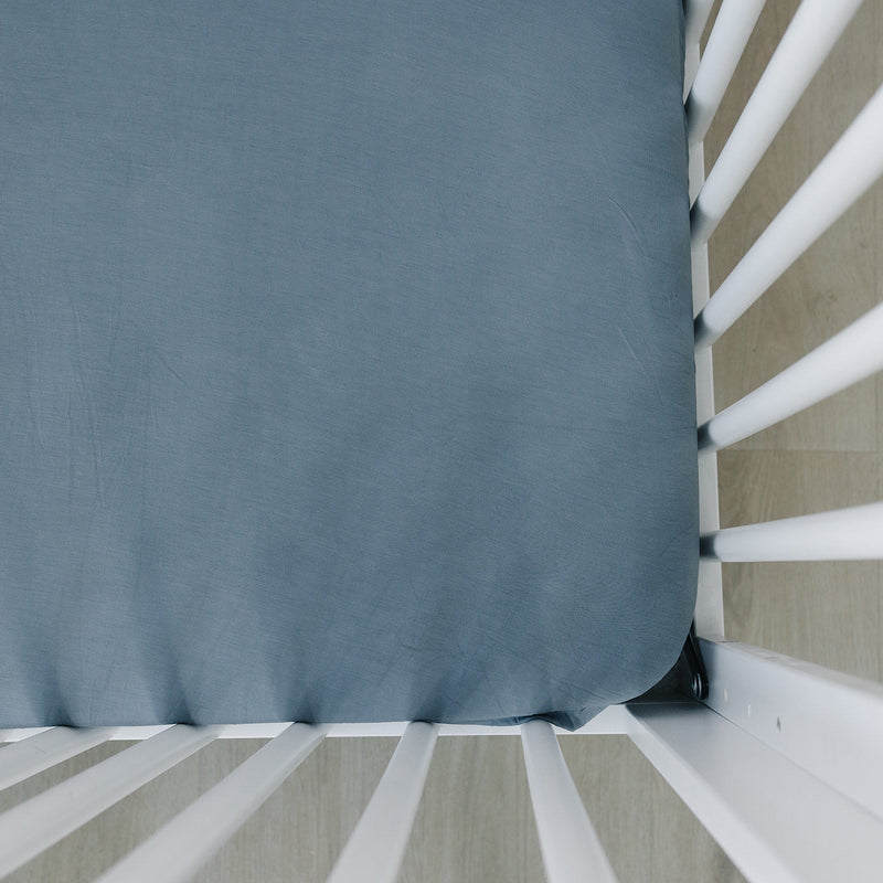 Dusty Blue Bamboo Stretch Crib Sheet